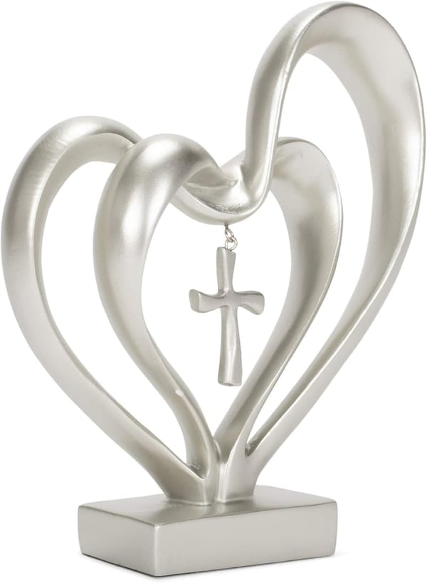 13th Anniversary Matte Silver Heart Cross Tabletop Decor