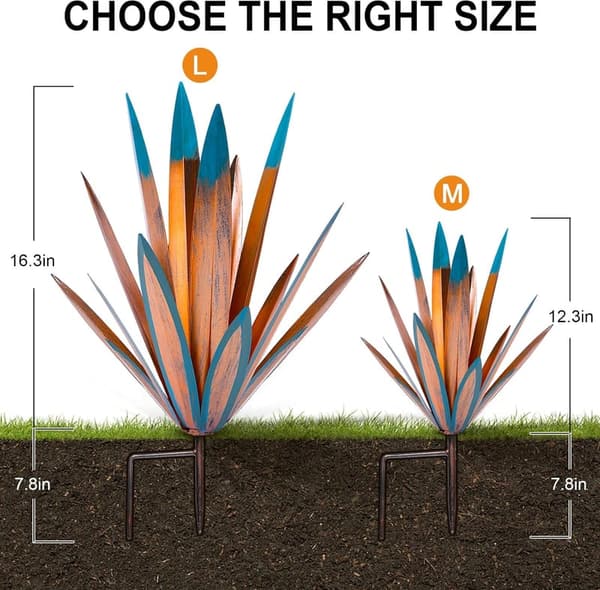 Rustic Metal Agave Garden Statue Set for Outdoor Decor