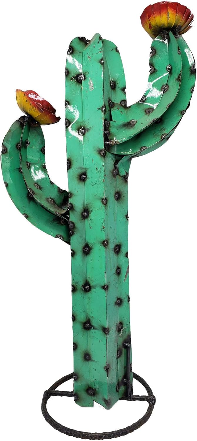 Turquoise Saguaro Metal Cactus Sculpture - 27