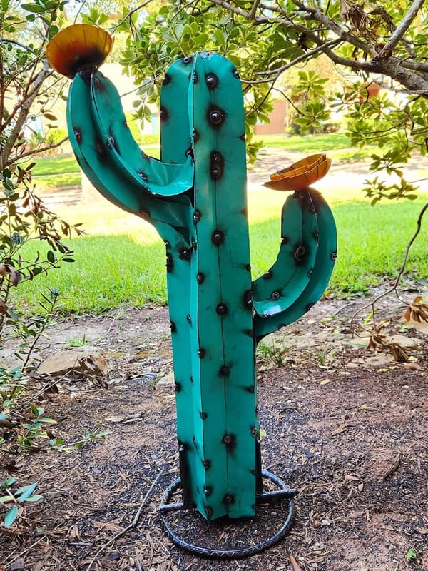 Turquoise Saguaro Metal Cactus Sculpture - 27