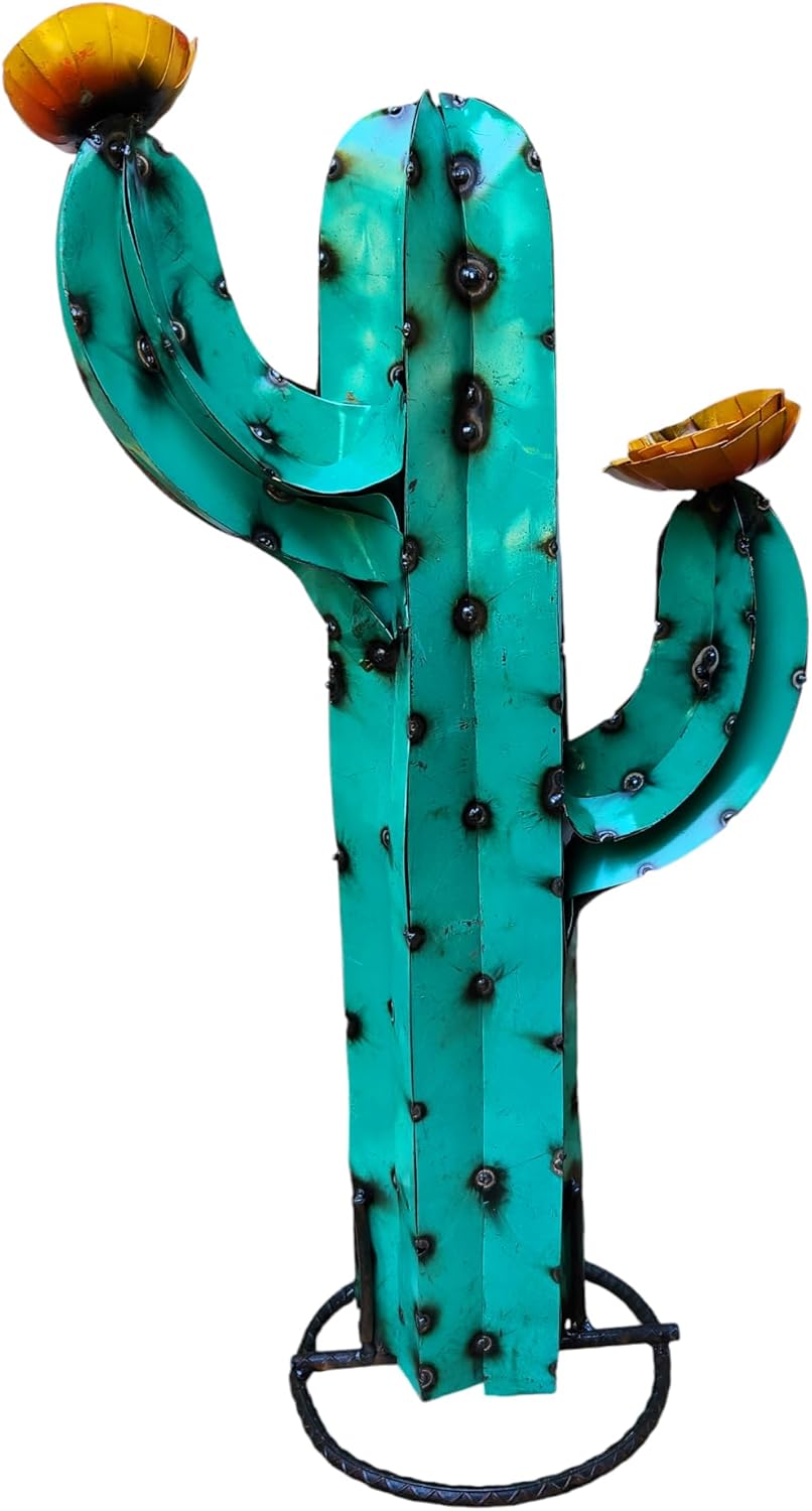 Turquoise Saguaro Metal Cactus Sculpture - 27