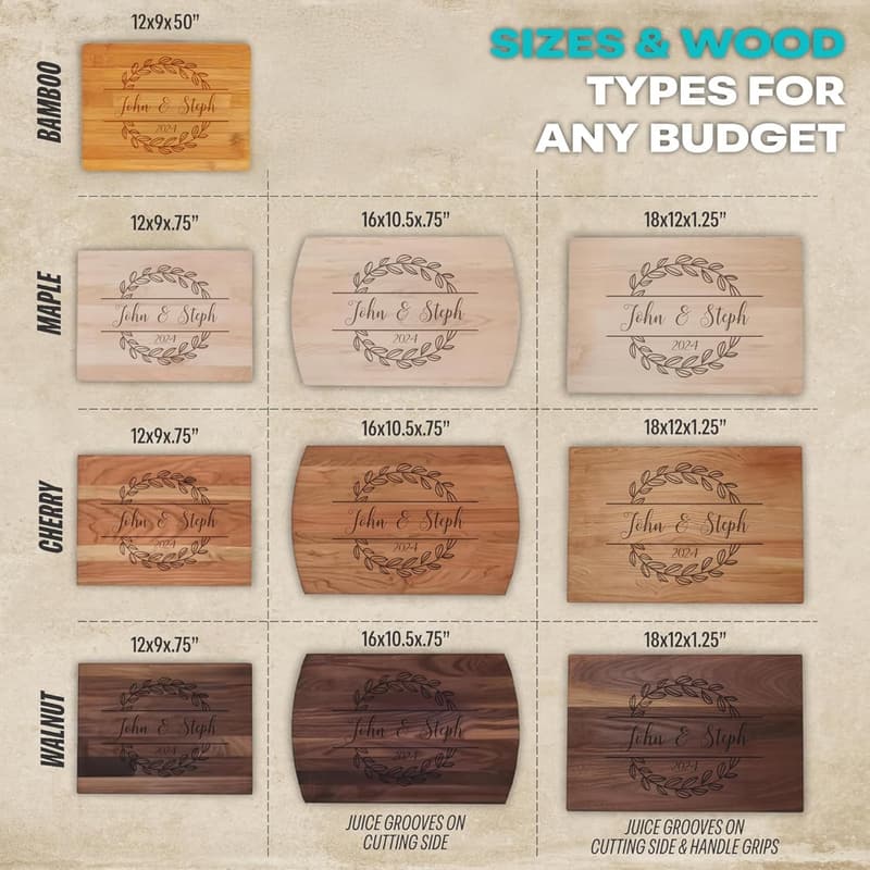 Personalized Laser Engraved Wooden Cutting Board for Weddings