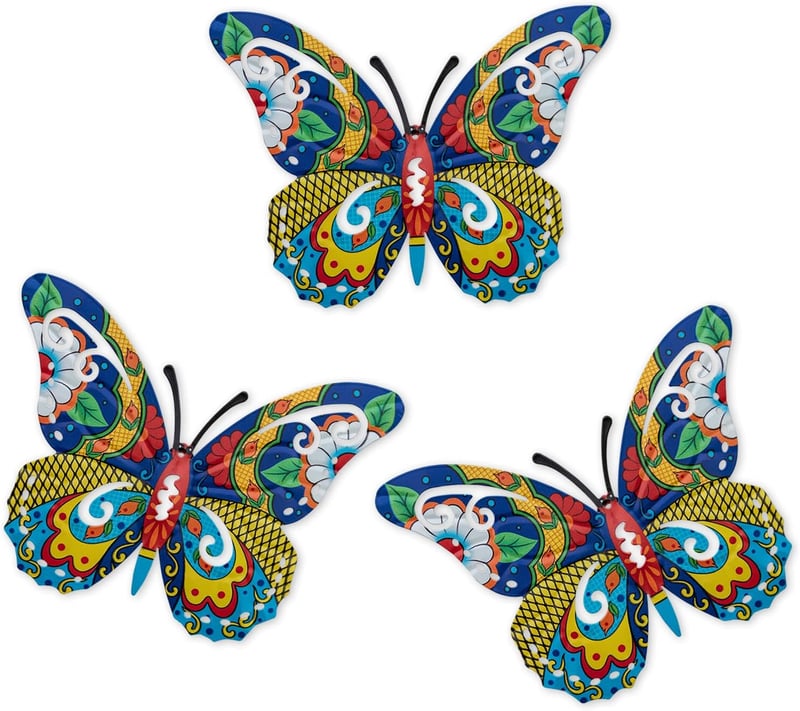 Talavera Butterfly Wall Art Set of 3 for Outdoor Decor