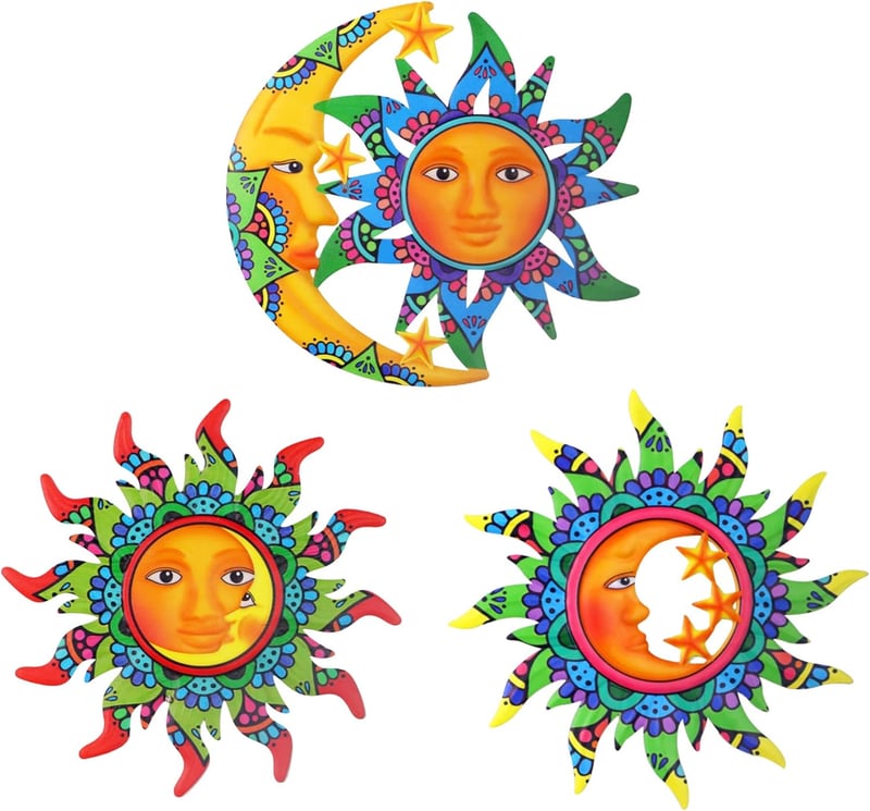 Mexican-Style Metal Sun, Moon & Star Wall Art - 3 Pack