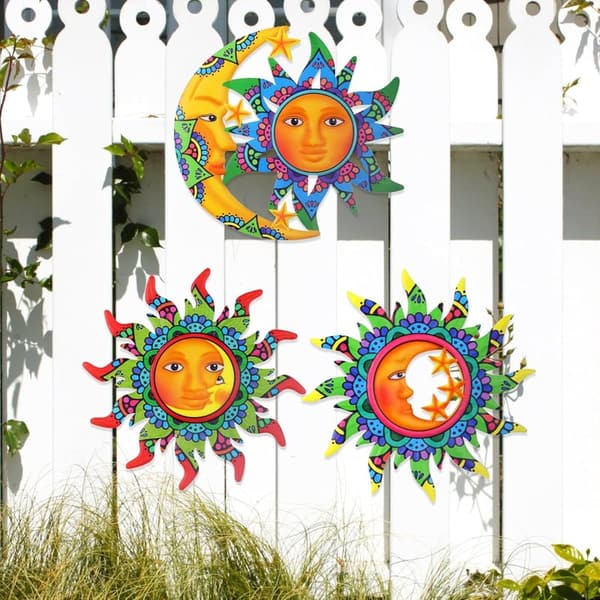 Mexican-Style Metal Sun, Moon & Star Wall Art - 3 Pack