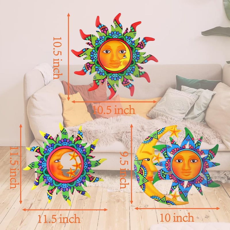 Mexican-Style Metal Sun, Moon & Star Wall Art - 3 Pack