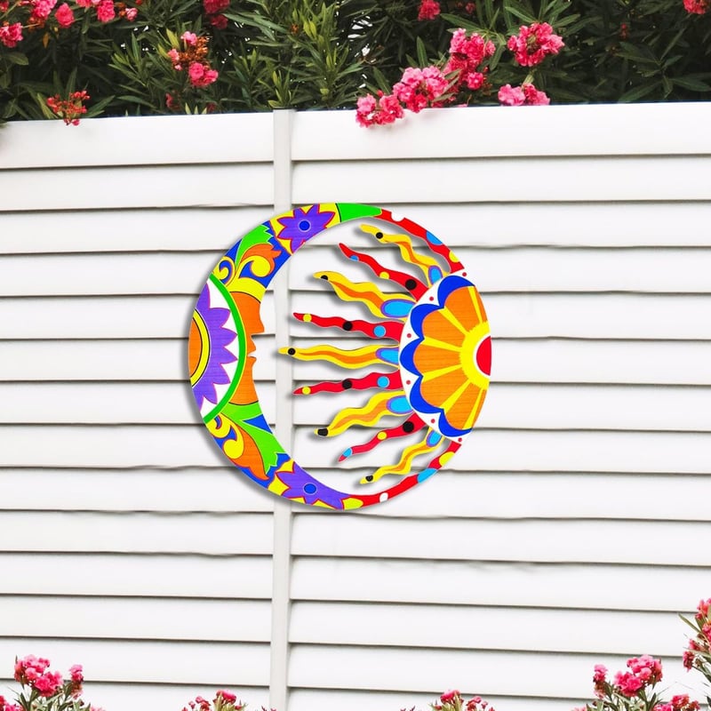Mexican Talavera Sun & Moon Wall Art for Garden & Home Decor