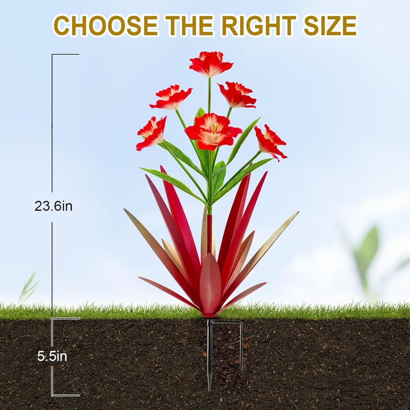 Outdoor Garden Decoration: Large Red Daffodil Metal Art