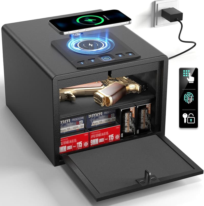 Biometric Handgun Safe with Wireless Charging & Quick Access