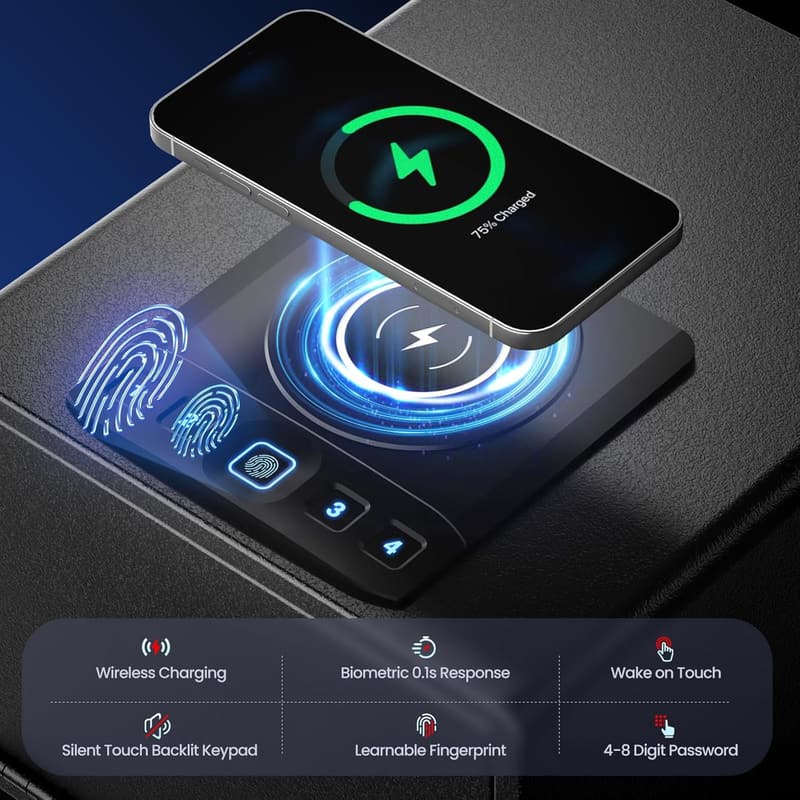 Biometric Handgun Safe with Wireless Charging & Quick Access
