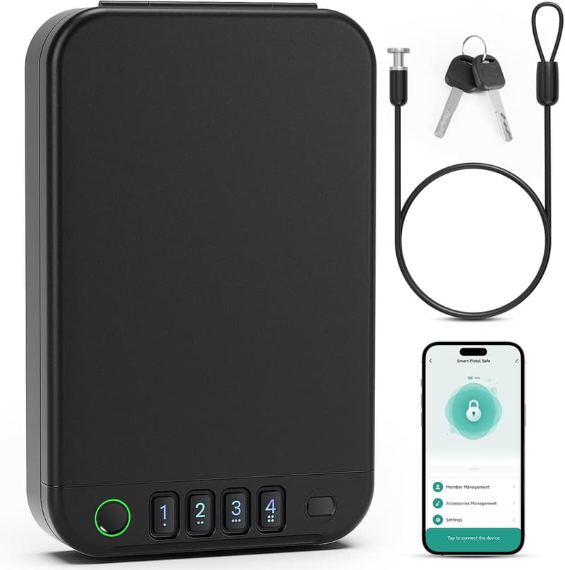 Portable Biometric Gun Safe with Keypad & App Control