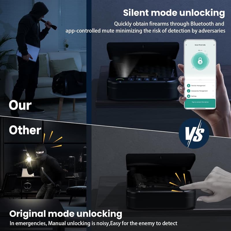 Portable Biometric Gun Safe with Keypad & App Control
