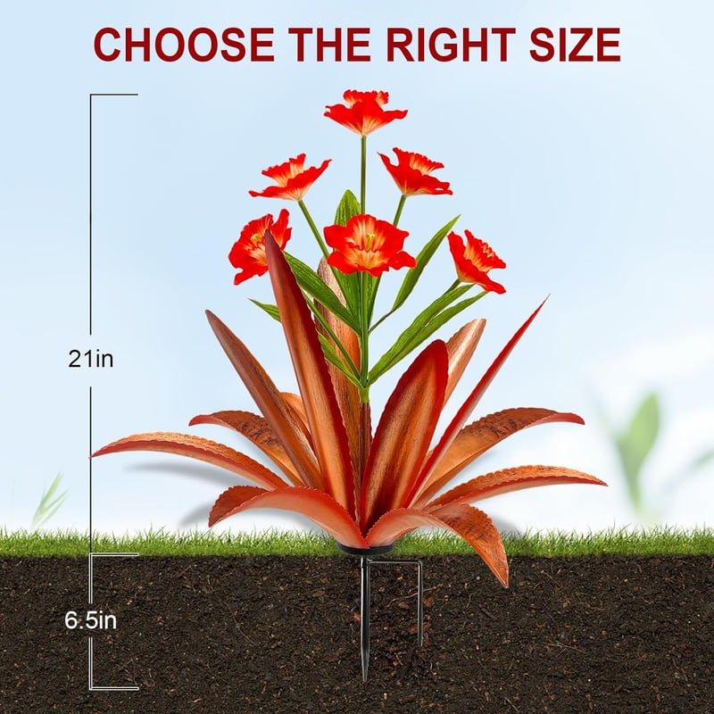 Outdoor Garden Decor: Large Red Metal Agave Plant Art