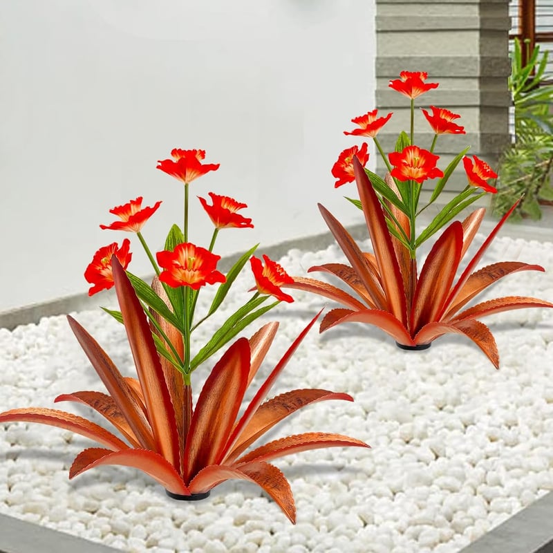 Outdoor Garden Decor: Large Red Metal Agave Plant Art