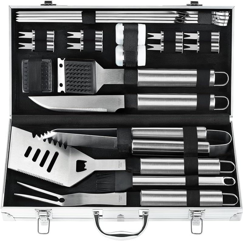 Deluxe BBQ Grill Tools Set in Aluminum Case - Ideal Men's Gift