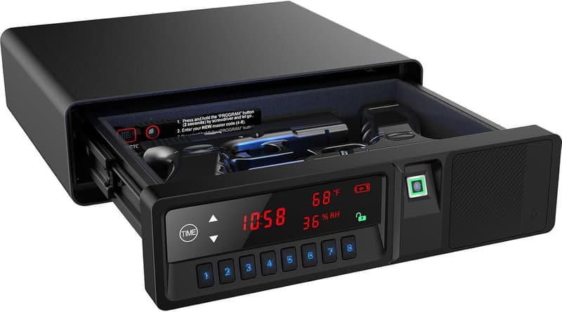 Quick Access Pistol Gun Safe with LCD Display for Nightstand