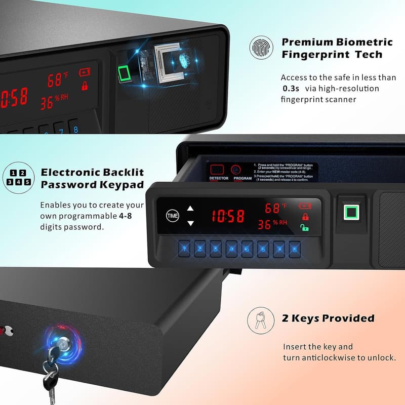 Quick Access Pistol Gun Safe with LCD Display for Nightstand