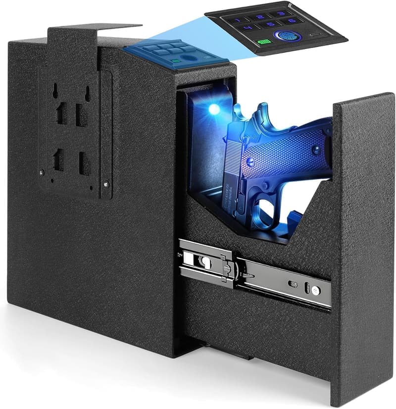 Fingerprint Gun Safe with Quick Access - Nightstand & Desk Mount