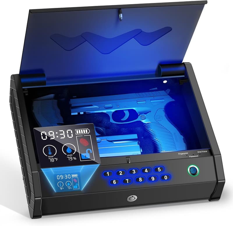 Biometric Handgun Safe with LCD, USB-C & Fingerprint Access
