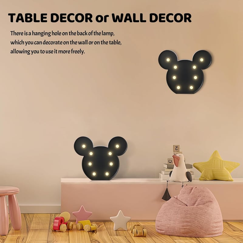 Battery-Powered Black Mouse Night Light for Kids' Rooms