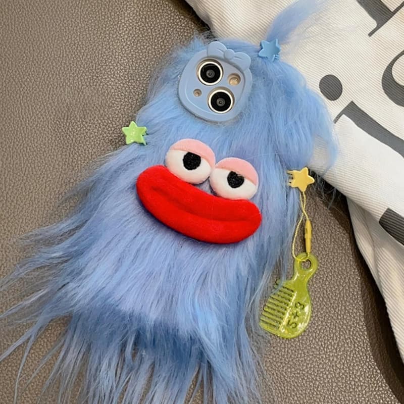 Cute Blue Furry iPhone 15 Pro Max Case for Women