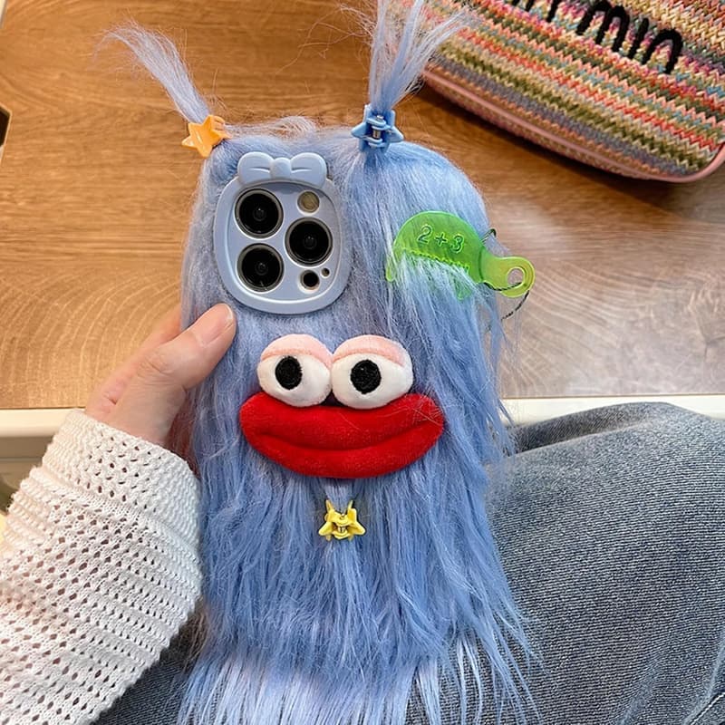 Cute Blue Furry iPhone 15 Pro Max Case for Women
