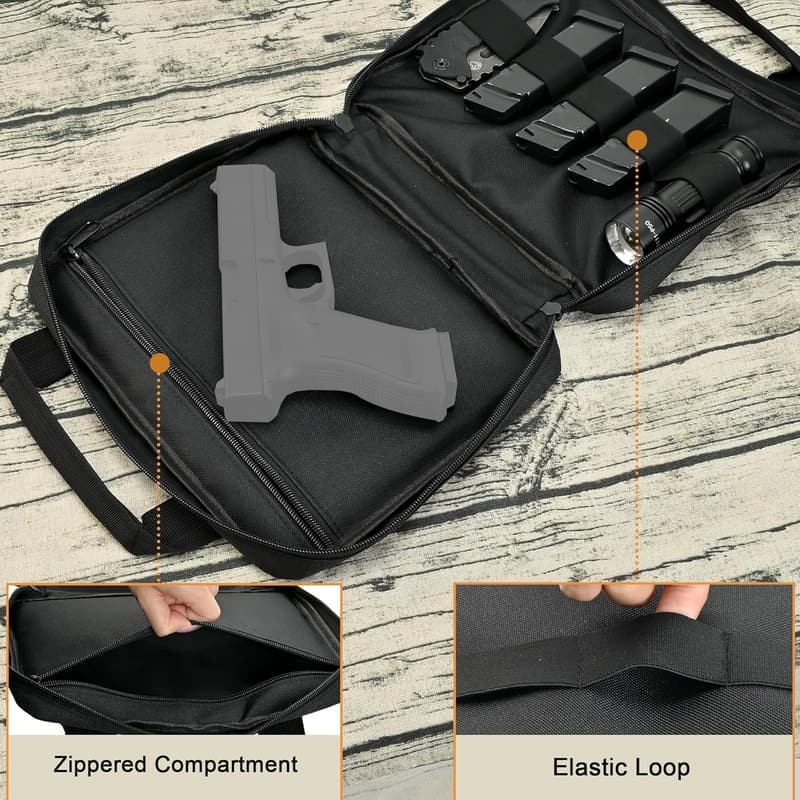 Tactical Pistol Case with Elastic Loops and Dual Padding