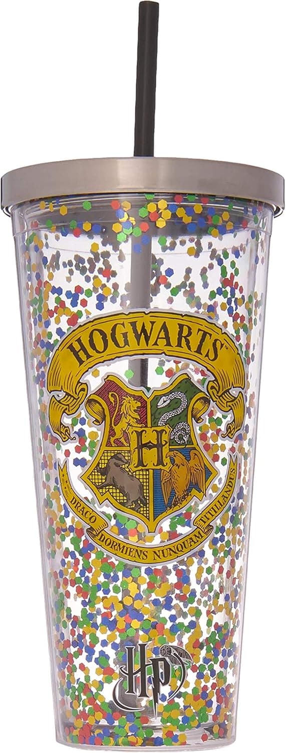 Hogwarts Glitter Cup with Straw