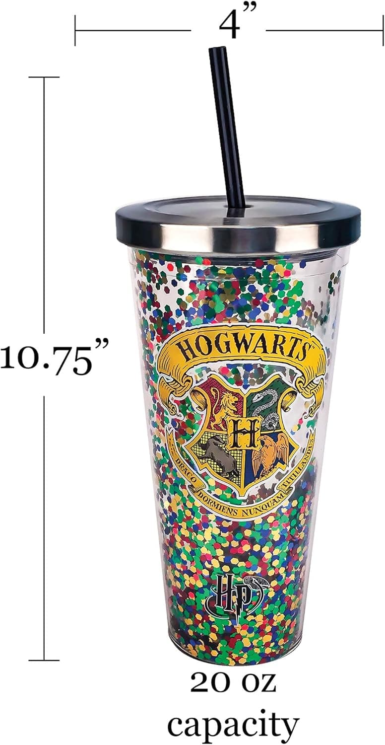 Hogwarts Glitter Cup with Straw