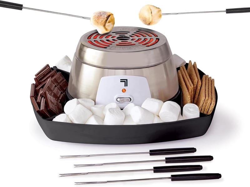 Indoor Electric S'mores Maker with Skewers & Tray for Family Fun