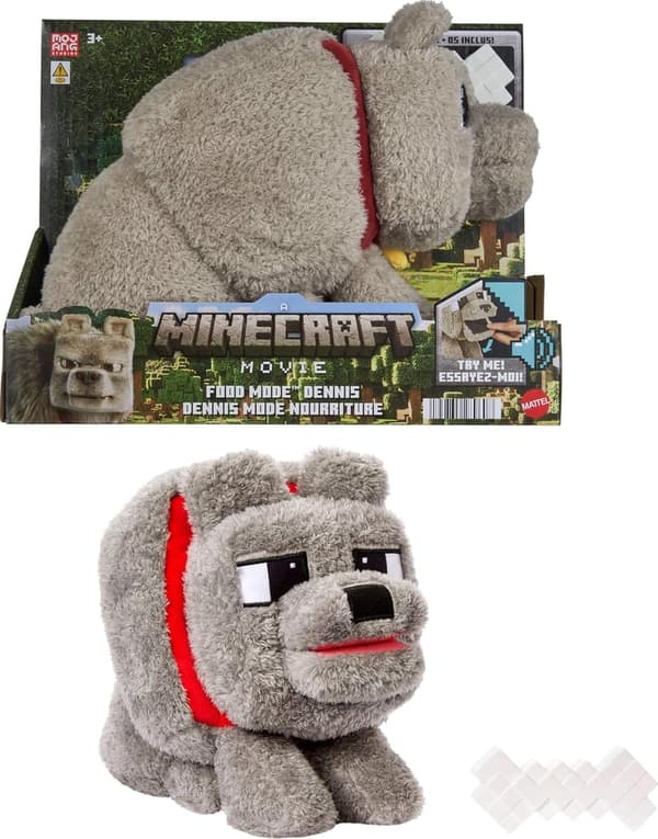 Minecraft Dennis the Wolf Plush Toy with Feeding Action & Sound