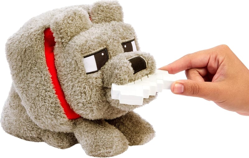 Minecraft Dennis the Wolf Plush Toy with Feeding Action & Sound