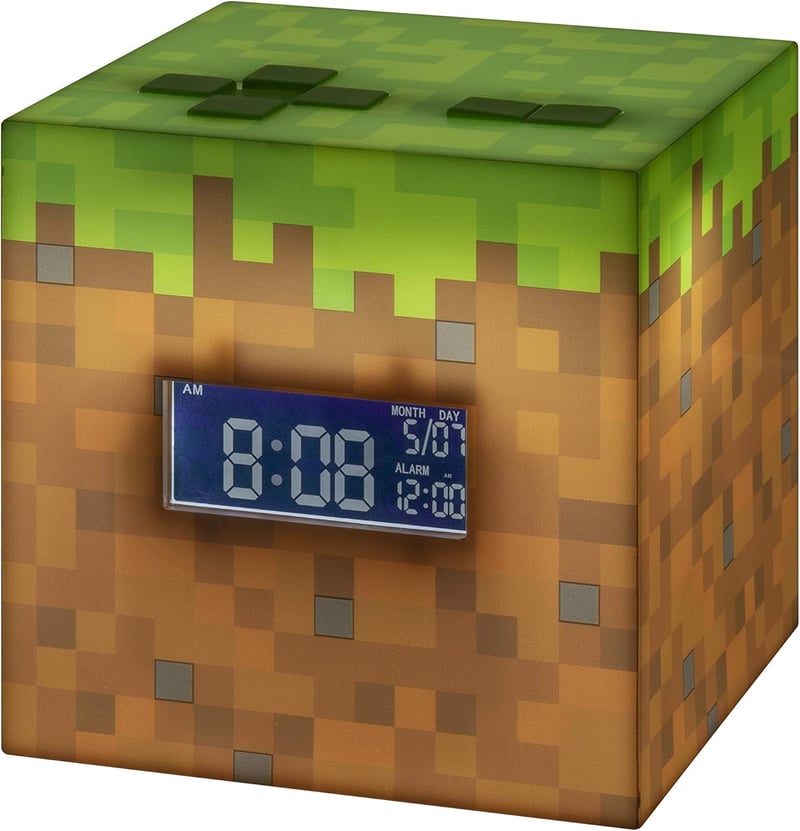 Minecraft Grass Block Alarm Clock with Light & Game Music