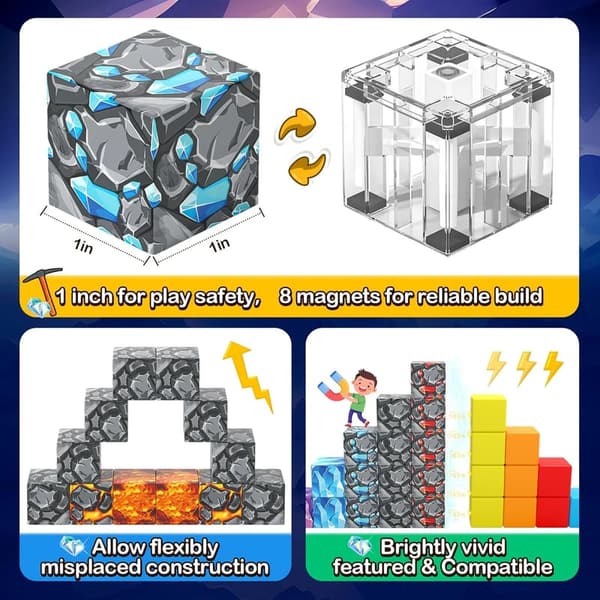 Gem Cave Adventure Magnetic Building Blocks - 100PCS Sensory Toy for Kids