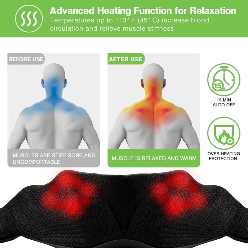 Shiatsu Neck and Back Massager with Heat for Pain Relief