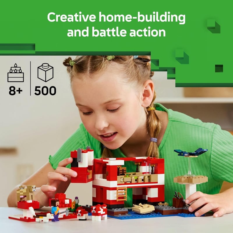 LEGO Minecraft Mooshroom House Playset with Figures, Ages 8+