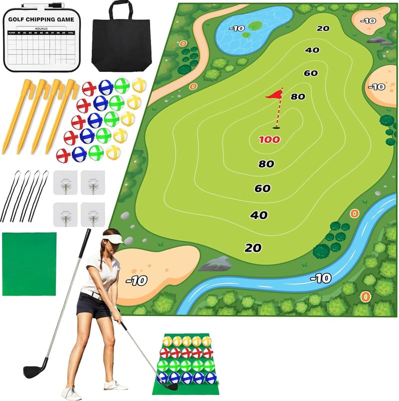 Indoor/Outdoor Battle Golf Chipping Mat - 37-Piece Practice Set