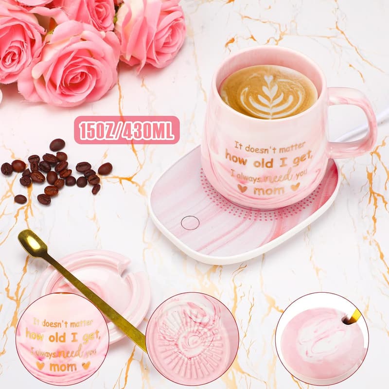 Birthday Gift for Mom Coffee Mug Warmer Set with Auto Shut Off