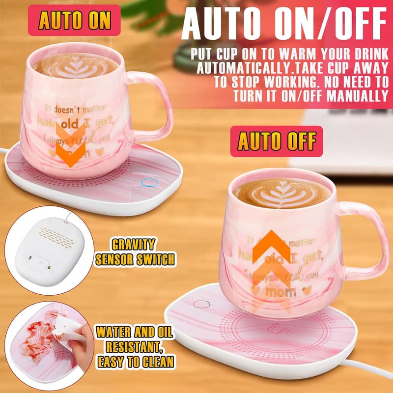 Birthday Gift for Mom Coffee Mug Warmer Set with Auto Shut Off