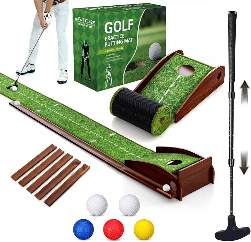 Indoor Golf Putting Mat Set with Auto Ball Return