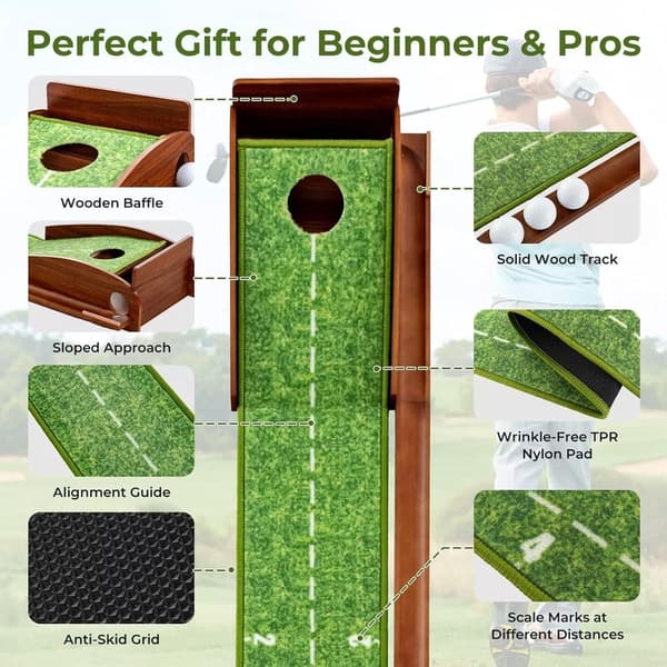 Indoor Golf Putting Mat Set with Auto Ball Return