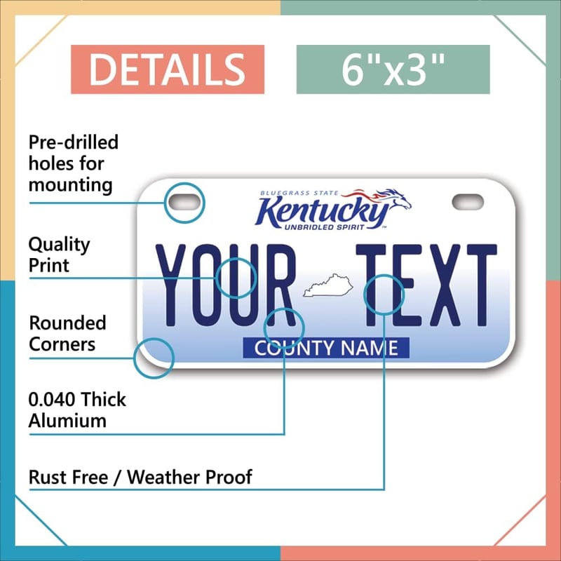Custom Kentucky License Plate for Kids' Bikes - 6x3