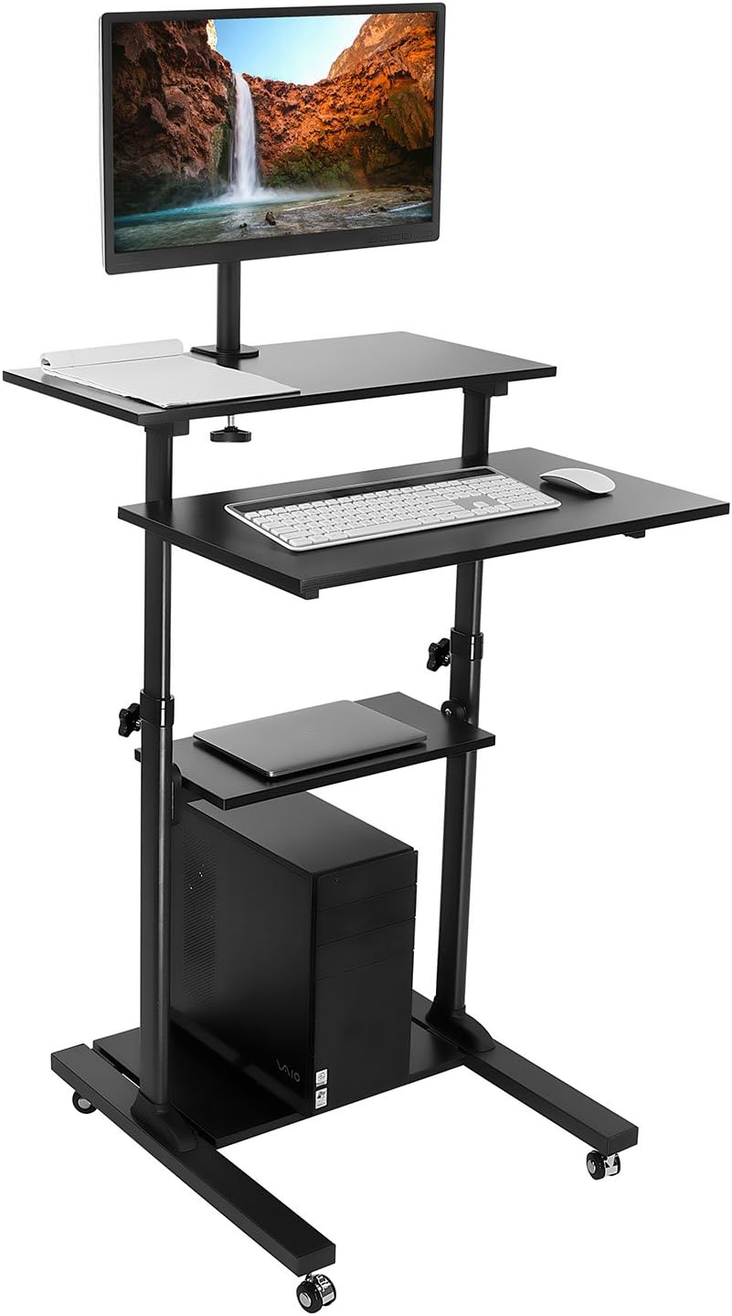 Portable Mobile Computer Cart with Monitor Mount, Black