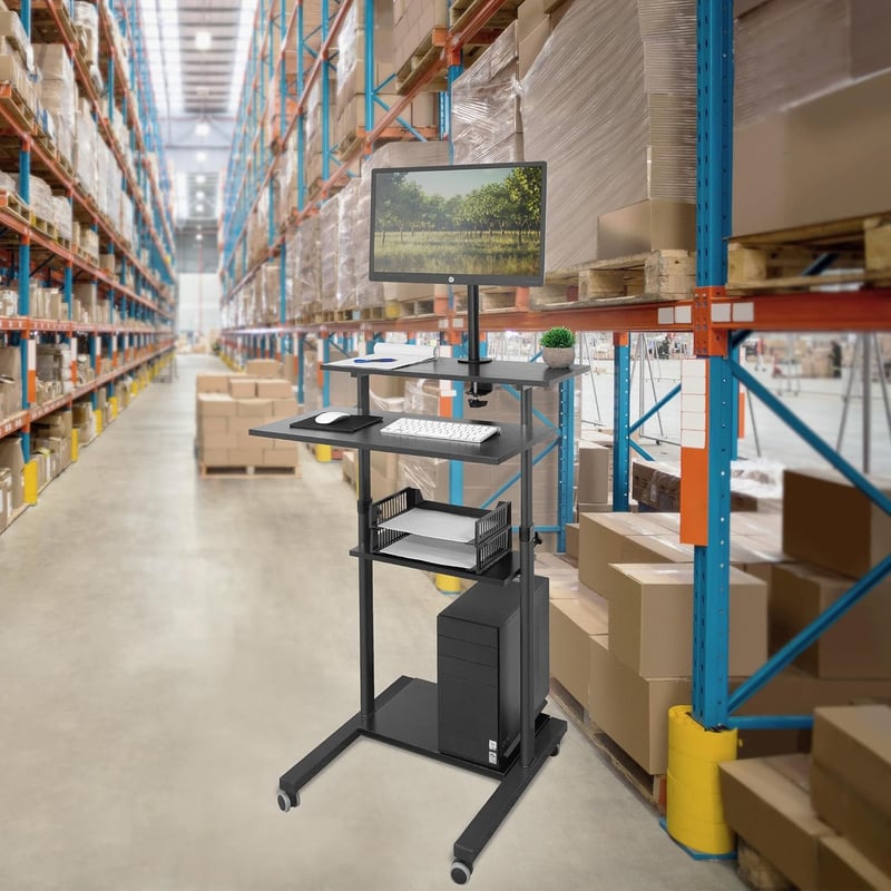 Portable Mobile Computer Cart with Monitor Mount, Black