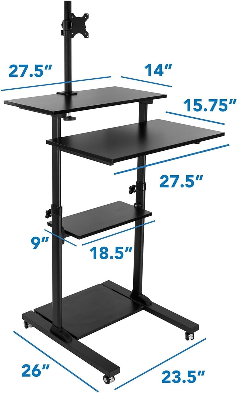 Portable Mobile Computer Cart with Monitor Mount, Black