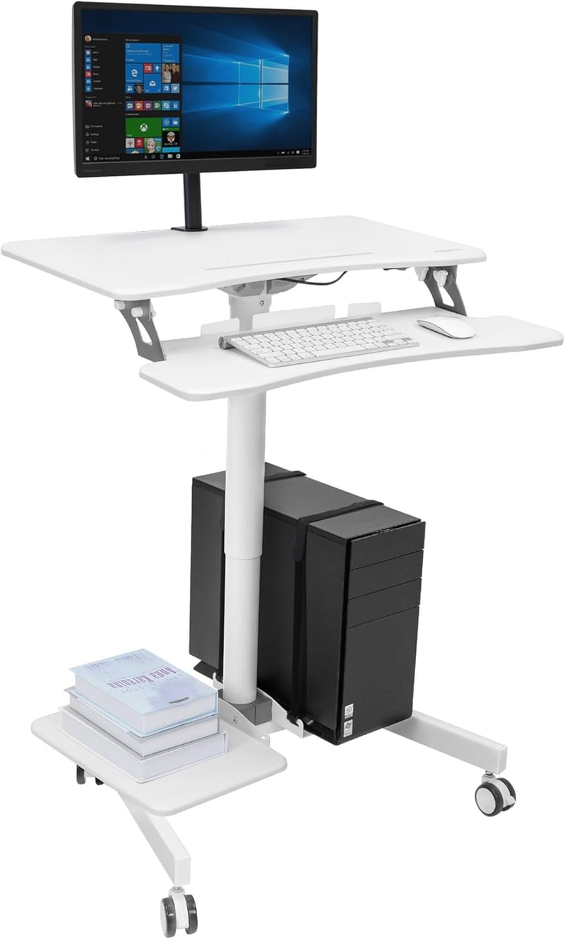 Height Adjustable Mobile Workstation with Storage & Locking Wheels