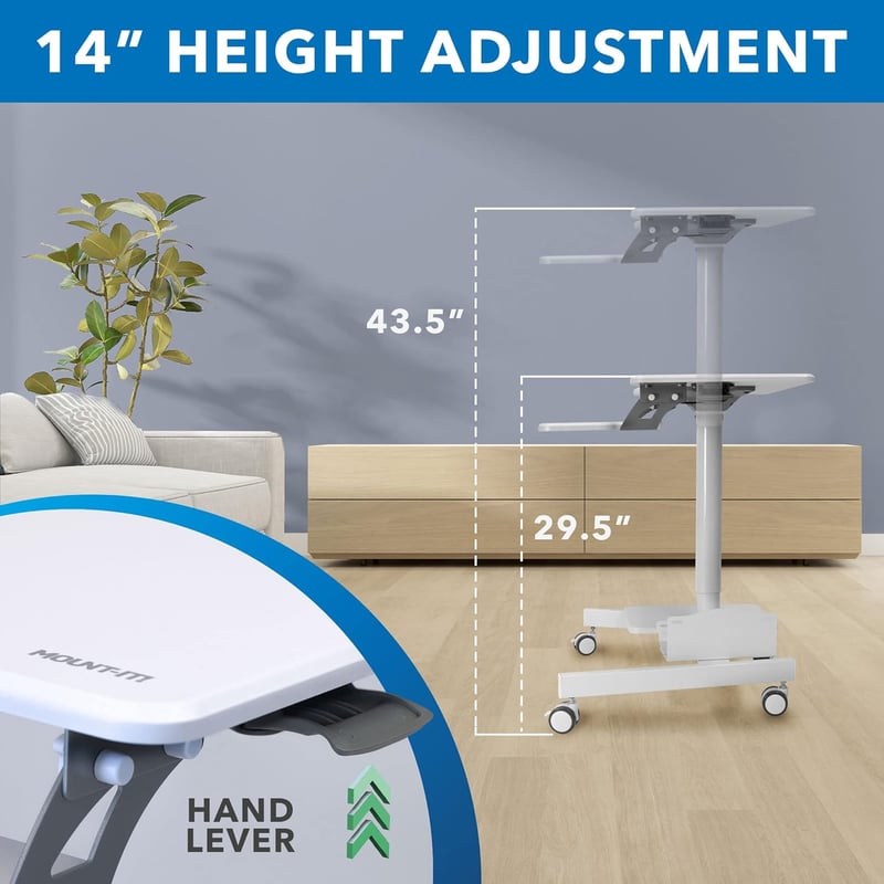 Height Adjustable Mobile Workstation with Storage & Locking Wheels