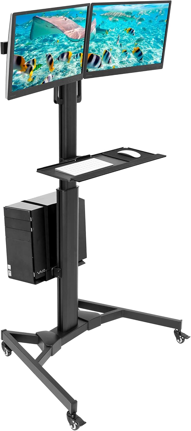 Mobile Adjustable Computer Cart with Dual Monitor Tray