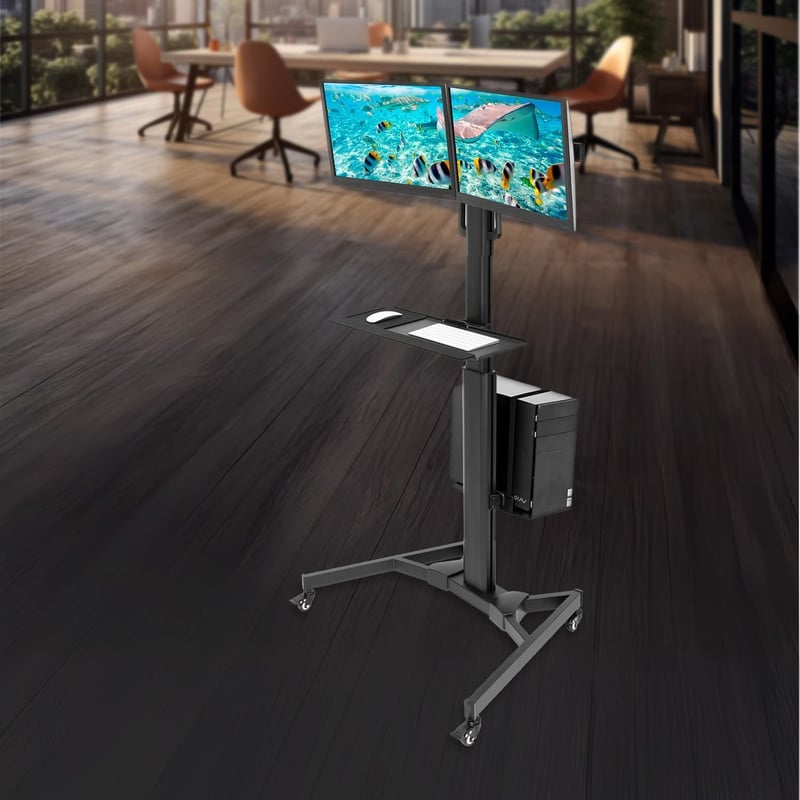 Mobile Adjustable Computer Cart with Dual Monitor Tray