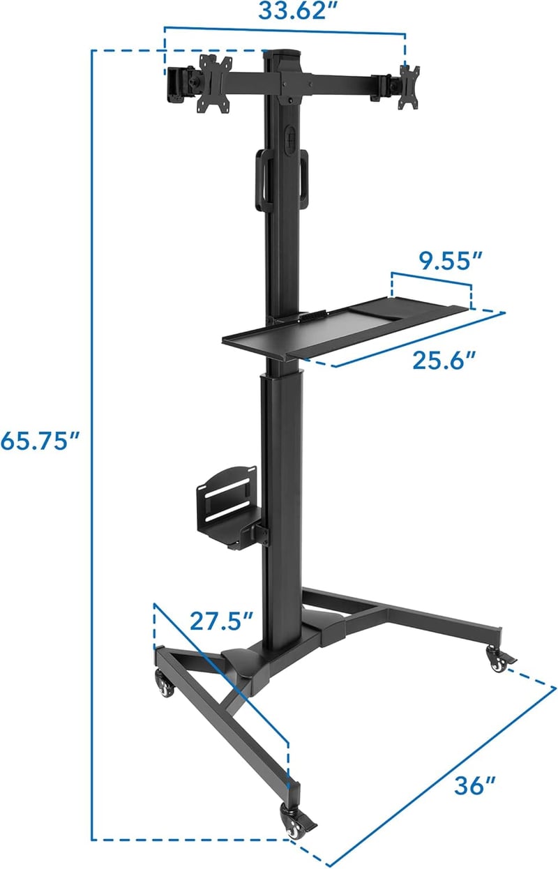 Mobile Adjustable Computer Cart with Dual Monitor Tray
